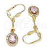 Oro Laminado Long Earring, Gold Filled Style with Pink and White Cubic Zirconia, Polished, Golden Finish, 02.387.0045.1