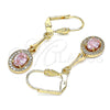 Oro Laminado Long Earring, Gold Filled Style with Pink and White Cubic Zirconia, Polished, Golden Finish, 02.387.0045.1