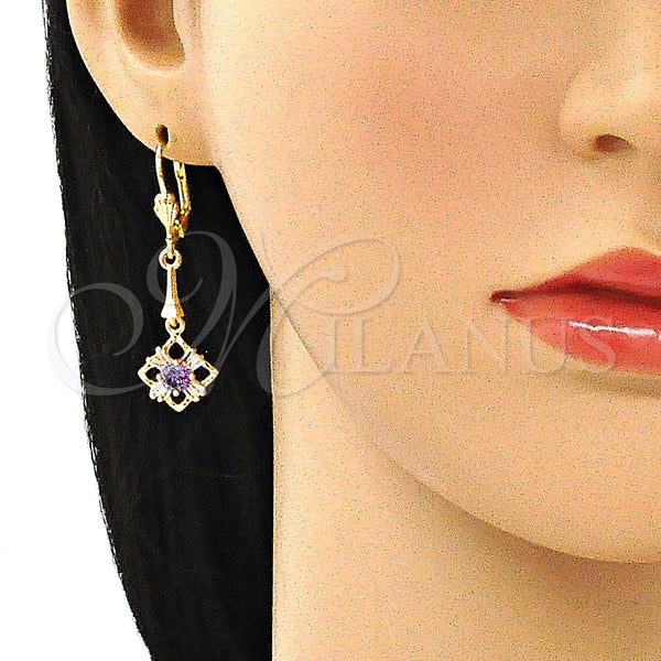 Gold Filled Ring — Long Earring Baguette Design with Amethyst and White — alternate product view — SKU 145828 | Oro Laminado anillo — Long Earring Baguette diseño with Amethyst and blanco — SKU 145828