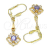 Oro Laminado Long Earring, Gold Filled Style Baguette Design, with Amethyst and White Cubic Zirconia, Polished, Golden Finish, 02.387.0048.1