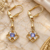 Oro Laminado Long Earring, Gold Filled Style Baguette Design, with Amethyst and White Cubic Zirconia, Polished, Golden Finish, 02.387.0048.1