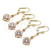 Oro Laminado Long Earring, Gold Filled Style Baguette Design, with Amethyst and White Cubic Zirconia, Polished, Golden Finish, 02.387.0048.1