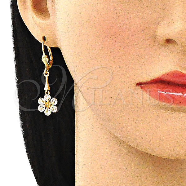 Gold Filled Ring — Long Earring Flower Design with White Cubic Zirconia — alternate product view — SKU 145831 | Oro Laminado anillo — Long Earring flor diseño with blanco Cubic Zirconia — SKU 145831