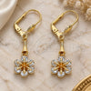 Oro Laminado Long Earring, Gold Filled Style Flower Design, with White Cubic Zirconia, Polished, Golden Finish, 02.387.0050