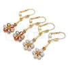 Oro Laminado Long Earring, Gold Filled Style Flower Design, with White Cubic Zirconia, Polished, Golden Finish, 02.387.0050