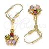 Oro Laminado Long Earring, Gold Filled Style Flower and Star Design, with Multicolor Cubic Zirconia, Polished, Golden Finish, 02.387.0051.2