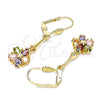 Oro Laminado Long Earring, Gold Filled Style Flower and Star Design, with Multicolor Cubic Zirconia, Polished, Golden Finish, 02.387.0051.2