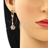 Oro Laminado Long Earring, Gold Filled Style Flower and Star Design, with Amethyst Cubic Zirconia, Polished, Golden Finish, 02.387.0051.3