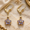 Oro Laminado Long Earring, Gold Filled Style Flower and Star Design, with Amethyst Cubic Zirconia, Polished, Golden Finish, 02.387.0051.3
