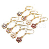 Oro Laminado Long Earring, Gold Filled Style Flower and Star Design, with Amethyst Cubic Zirconia, Polished, Golden Finish, 02.387.0051.3