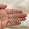 Oro Laminado Long Earring, Gold Filled Style with Pink Cubic Zirconia, Polished, Golden Finish, 02.387.0053.2