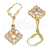 Oro Laminado Long Earring, Gold Filled Style with Pink Cubic Zirconia, Polished, Golden Finish, 02.387.0053.2