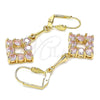 Oro Laminado Long Earring, Gold Filled Style with Pink Cubic Zirconia, Polished, Golden Finish, 02.387.0053.2