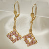 Oro Laminado Long Earring, Gold Filled Style with Pink Cubic Zirconia, Polished, Golden Finish, 02.387.0053.2