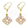 Oro Laminado Long Earring, Gold Filled Style with Pink Cubic Zirconia, Polished, Golden Finish, 02.387.0053.2