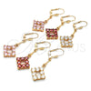 Oro Laminado Long Earring, Gold Filled Style with Pink Cubic Zirconia, Polished, Golden Finish, 02.387.0053.2