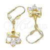Oro Laminado Long Earring, Gold Filled Style Bow Design, with White Cubic Zirconia, Polished, Golden Finish, 02.387.0065