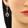 Oro Laminado Long Earring, Gold Filled Style Heart Design, with White Cubic Zirconia, Polished, Golden Finish, 02.387.0067