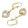 Oro Laminado Long Earring, Gold Filled Style Heart Design, with White Cubic Zirconia, Polished, Golden Finish, 02.387.0067