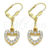 Oro Laminado Long Earring, Gold Filled Style Heart Design, with White Cubic Zirconia, Polished, Golden Finish, 02.387.0067