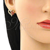 Oro Laminado Stud Earring, Gold Filled Style Heart and Flower Design, with Garnet and White Cubic Zirconia, Polished, Golden Finish, 02.387.0072