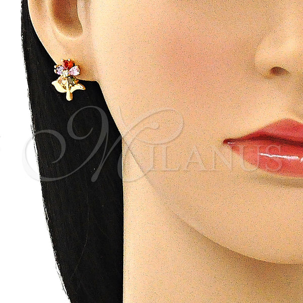 Gold Filled Ring — Stud Earring Flower Design with Multicolor Cubic Zirconia — alternate product view — SKU 145884 | Oro Laminado anillo — Stud Earring flor diseño with Multicolor Cubic Zirconia — SKU 145884