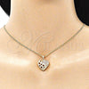 Oro Laminado Earring and Pendant Adult Set, Gold Filled Style Heart and Flower Design, with Garnet and White Micro Pave, Polished, Golden Finish, 10.156.0066.2