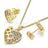 Oro Laminado Earring and Pendant Adult Set, Gold Filled Style Heart and Flower Design, with Garnet and White Micro Pave, Polished, Golden Finish, 10.156.0066.2