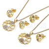 Oro Laminado Earring and Pendant Adult Set, Gold Filled Style Heart Design, with Garnet Micro Pave, Polished, Golden Finish, 10.156.0204.2