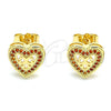 Oro Laminado Stud Earring, Gold Filled Style Heart and Bow Design, with Garnet Micro Pave, Polished, Golden Finish, 02.156.0298.1