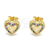 Gold Filled Ring — Stud Earring Heart and Bow Design with Multicolor — alternate product view — SKU 145890 | Oro Laminado anillo — Stud Earring corazón and Bow diseño with Multicolor — SKU 145890