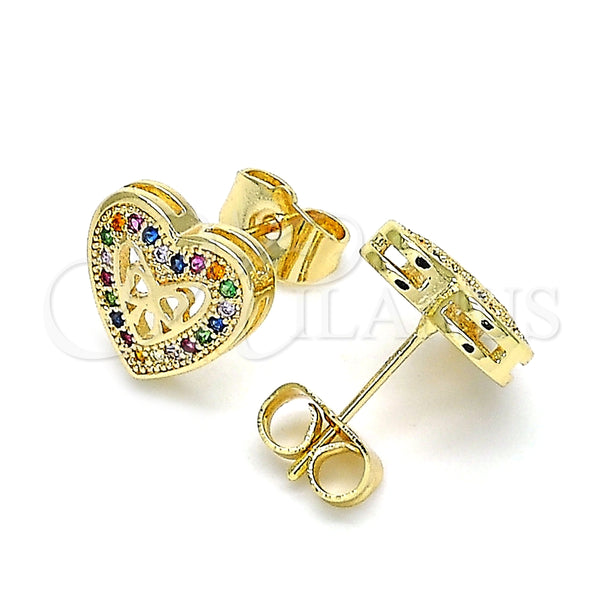 Gold Filled Ring — Stud Earring Heart and Bow Design with Multicolor — alternate product view — SKU 145890 | Oro Laminado anillo — Stud Earring corazón and Bow diseño with Multicolor — SKU 145890