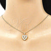 Oro Laminado Pendant Necklace, Gold Filled Style Heart and Bow Design, with White Micro Pave, Polished, Golden Finish, 04.156.0462.20 (02 MM Thickness, 20 Inches Length)