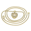 Oro Laminado Pendant Necklace, Gold Filled Style Heart and Bow Design, with White Micro Pave, Polished, Golden Finish, 04.156.0462.20 (02 MM Thickness, 20 Inches Length)