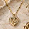 Oro Laminado Pendant Necklace, Gold Filled Style Heart and Bow Design, with White Micro Pave, Polished, Golden Finish, 04.156.0462.20 (02 MM Thickness, 20 Inches Length)