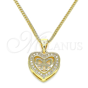 Gold Filled Necklace — Pendant Necklace Heart and Bow Design with White — main product view — SKU 145891 | Oro Laminado collar — Pendant Necklace corazón and Bow diseño with blanco — SKU 145891