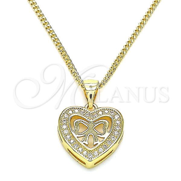 Gold Filled Necklace — Pendant Necklace Heart and Bow Design with White — main product view — SKU 145891 | Oro Laminado collar — Pendant Necklace corazón and Bow diseño with blanco — SKU 145891