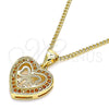 Oro Laminado Pendant Necklace, Gold Filled Style Heart and Bow Design, with Garnet Micro Pave, Polished, Golden Finish, 04.156.0462.1.20 (02 MM Thickness, 20 Inches Length)