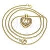 Oro Laminado Pendant Necklace, Gold Filled Style Heart and Bow Design, with Garnet Micro Pave, Polished, Golden Finish, 04.156.0462.1.20 (02 MM Thickness, 20 Inches Length)