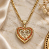 Oro Laminado Pendant Necklace, Gold Filled Style Heart and Bow Design, with Garnet Micro Pave, Polished, Golden Finish, 04.156.0462.1.20 (02 MM Thickness, 20 Inches Length)