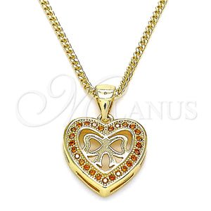 Gold Filled Necklace — Pendant Necklace Heart and Bow Design with Garnet — main product view — SKU 145892 | Oro Laminado collar — Pendant Necklace corazón and Bow diseño with Garnet — SKU 145892