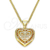 Oro Laminado Pendant Necklace, Gold Filled Style Heart and Bow Design, with Garnet Micro Pave, Polished, Golden Finish, 04.156.0462.1.20 (02 MM Thickness, 20 Inches Length)