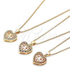 Oro Laminado Pendant Necklace, Gold Filled Style Heart and Bow Design, with Garnet Micro Pave, Polished, Golden Finish, 04.156.0462.1.20 (02 MM Thickness, 20 Inches Length)
