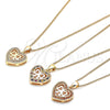 Oro Laminado Pendant Necklace, Gold Filled Style Heart and Bow Design, with Garnet Micro Pave, Polished, Golden Finish, 04.156.0462.1.20 (02 MM Thickness, 20 Inches Length)