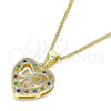 Oro Laminado Pendant Necklace, Gold Filled Style Heart and Bow Design, with Multicolor Micro Pave, Polished, Golden Finish, 04.156.0462.2.20 (02 MM Thickness, 20 Inches Length)
