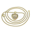 Oro Laminado Pendant Necklace, Gold Filled Style Heart and Bow Design, with Multicolor Micro Pave, Polished, Golden Finish, 04.156.0462.2.20 (02 MM Thickness, 20 Inches Length)