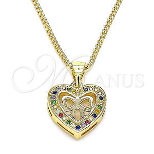 Gold Filled Necklace — Pendant Necklace Heart and Bow Design with Multicolor — main product view — SKU 145893 | Oro Laminado collar — Pendant Necklace corazón and Bow diseño with Multicolor — SKU 145893