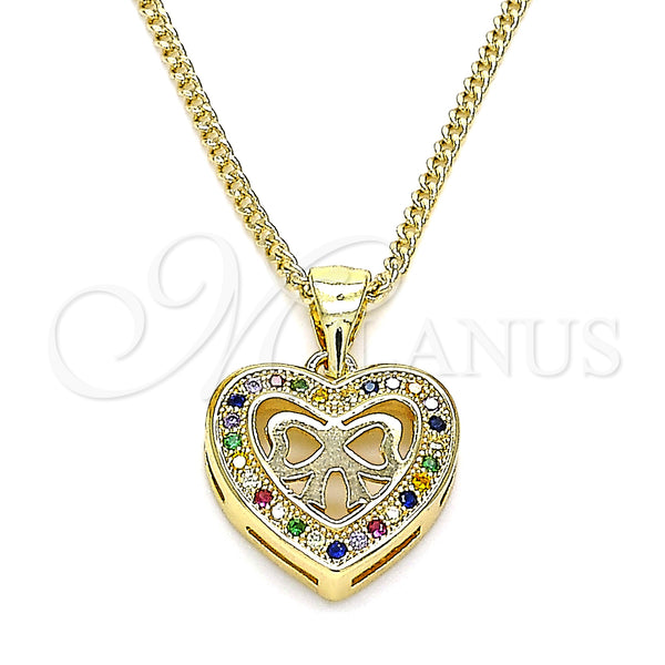 Gold Filled Necklace — Pendant Necklace Heart and Bow Design with Multicolor — main product view — SKU 145893 | Oro Laminado collar — Pendant Necklace corazón and Bow diseño with Multicolor — SKU 145893