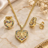 Oro Laminado Earring and Pendant Adult Set, Gold Filled Style Heart and Bow Design, with Multicolor Micro Pave, Polished, Golden Finish, 10.156.0408.2