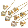 Oro Laminado Earring and Pendant Adult Set, Gold Filled Style Heart and Bow Design, with Multicolor Micro Pave, Polished, Golden Finish, 10.156.0408.2